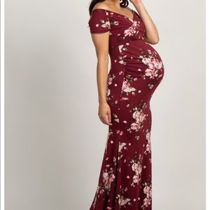 Burgundy Floral Maternity Dress 🤰🏻✨